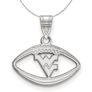 Sterling Silver West Virginia U. Football Necklace - 24 Inch